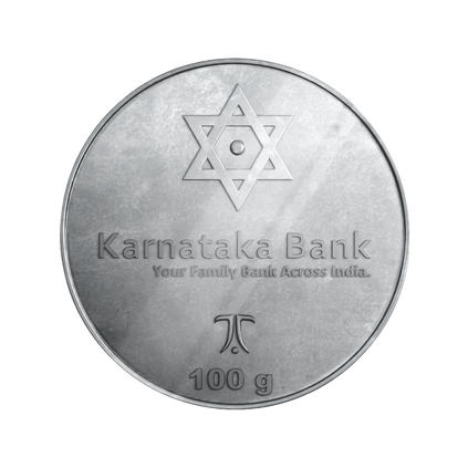 100 gram Tanishq Custom Silver Coin for Karnataka Bank, , hi-res thumbnail 1