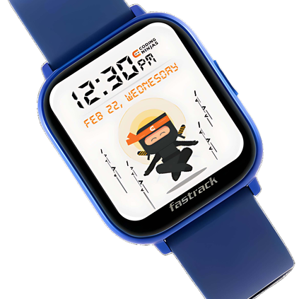 Fastrack Smart Watch Blue Silicone Strap Customized for Coding Ninja, , hi-res thumbnail 1