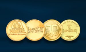customized gold coins for company milestone